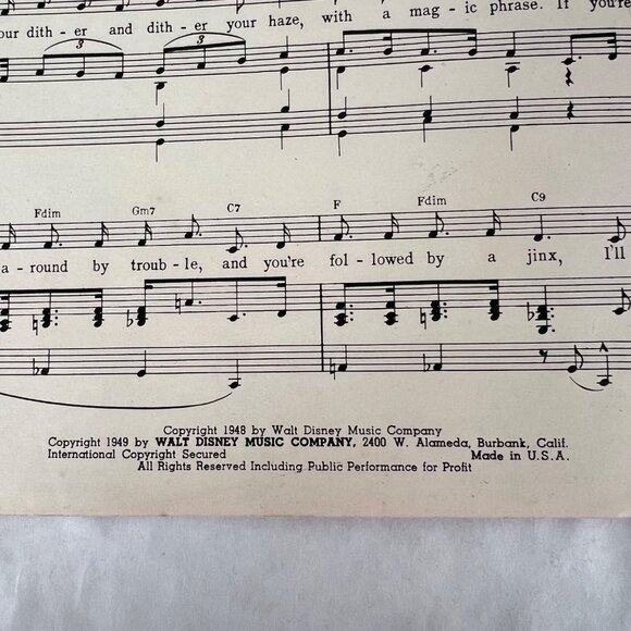 Vintage Walt Disney Sheet Music Cinderella Bibbidi-Bobbidi-Boo The Magic Song - Picture 4 of 5